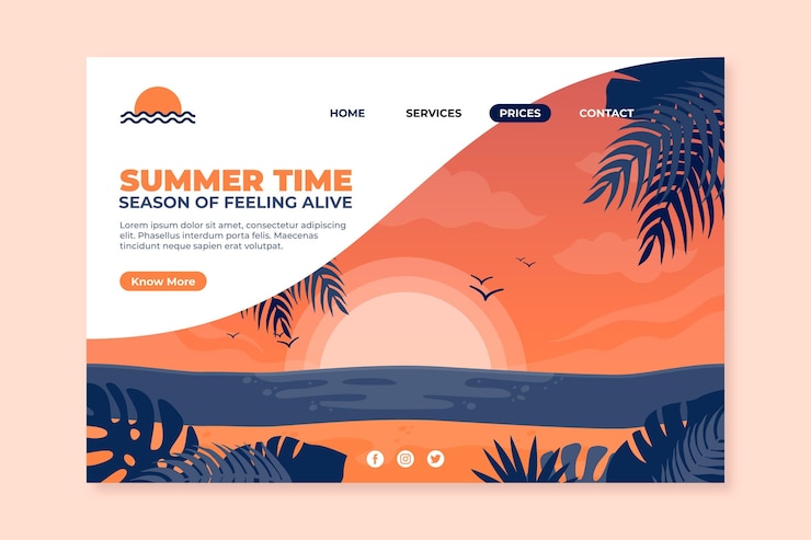 Vector Gratis templat halaman arahan musim panas datar