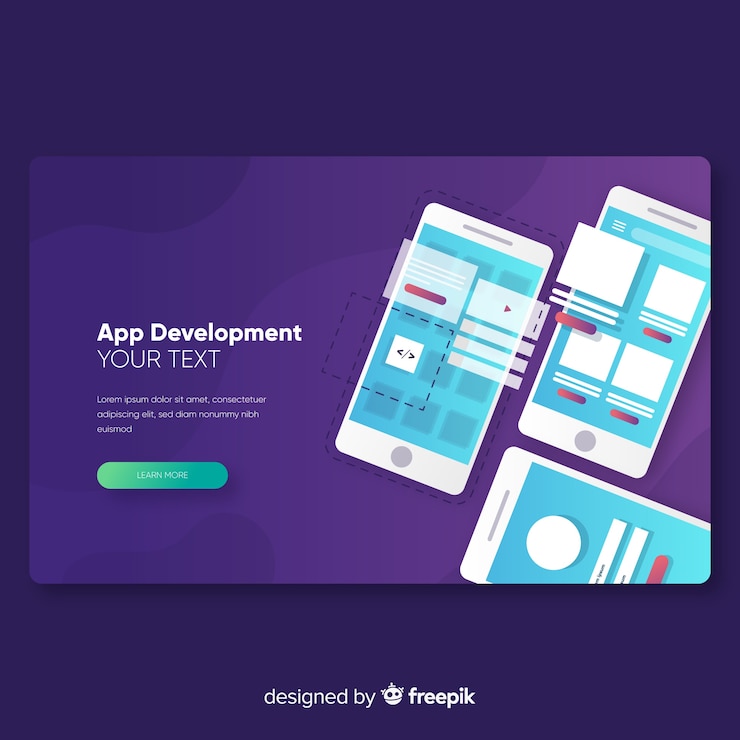 Vector Gratis templat halaman arahan pengembangan aplikasi