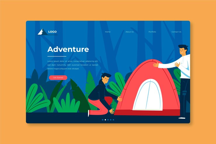 Vector Gratis templat halaman arahan petualangan datar