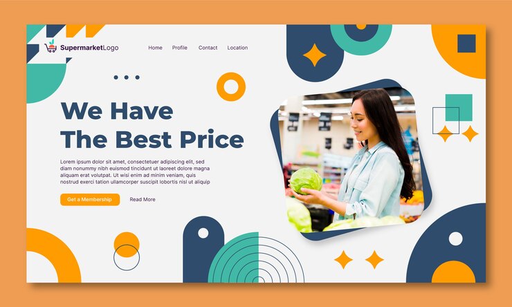 Vector Gratis templat halaman arahan supermarket datar
