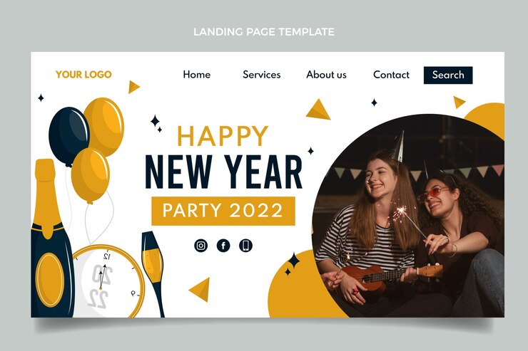 Vector Gratis templat halaman arahan tahun baru datar