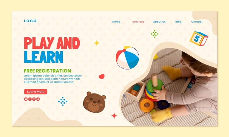 Vector Gratis templat halaman arahan tempat penitipan anak datar