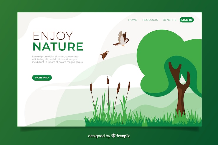 Vector Gratis templat halaman landas alam datar