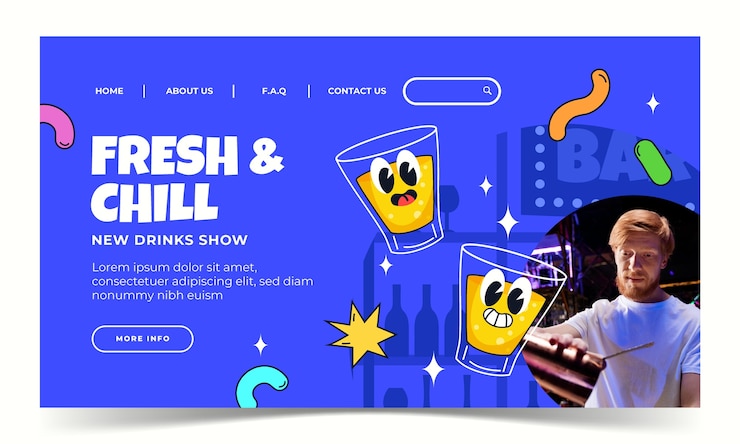 Vector Gratis templat halaman landas bartender datar