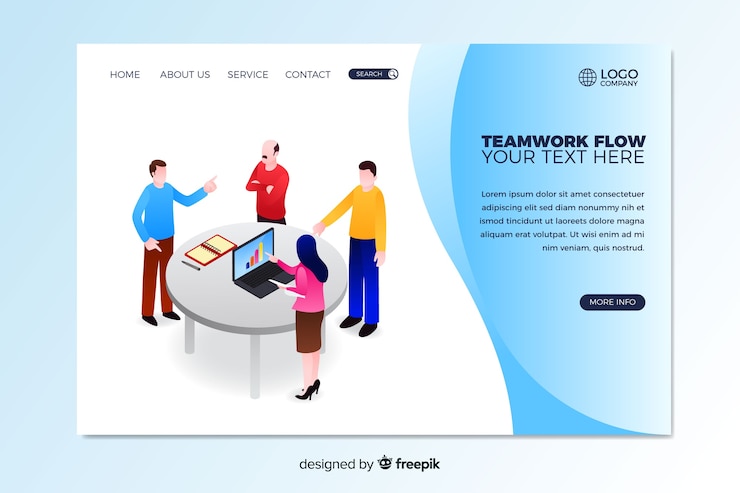 Vector Gratis templat halaman landas kerja tim isometrik