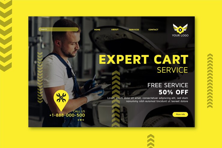 Vector Gratis templat halaman landas mekanik dengan foto