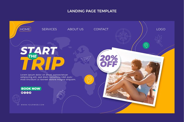 Vector Gratis templat halaman landas perjalanan