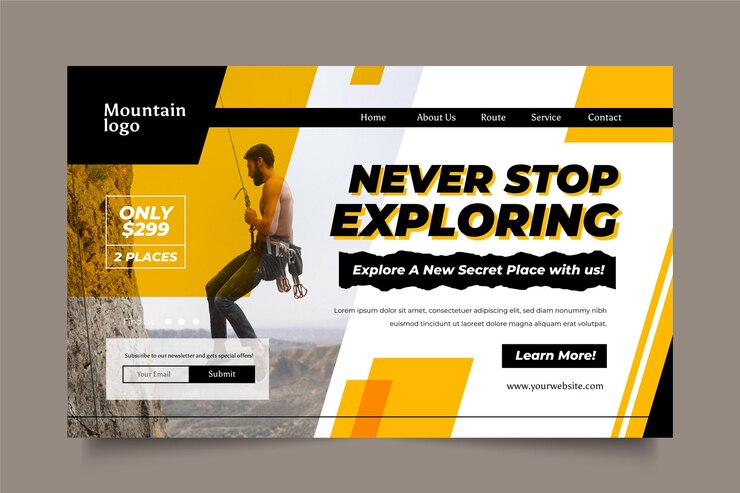 Vector Gratis templat halaman landas petualangan datar dengan foto