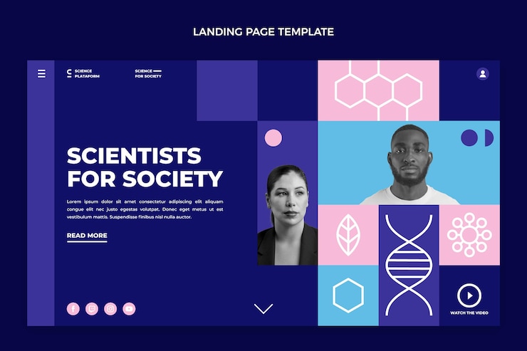 Vector Gratis templat halaman landas sains datar