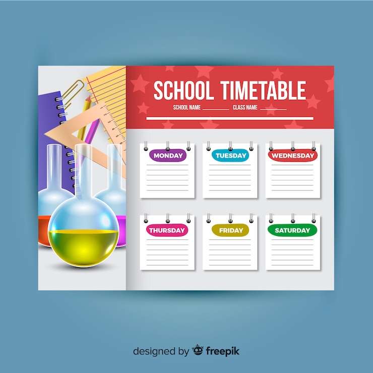 Vector Gratis templat jadwal sekolah gaya realistis