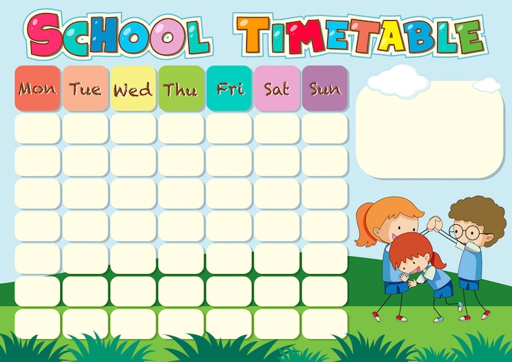 Vector Gratis templat jadwal waktu sekolah