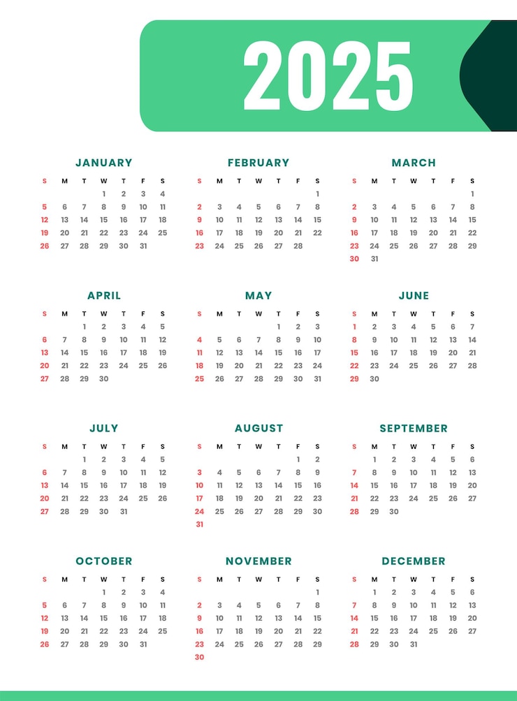 Vector Gratis templat kalender 2025 untuk acara tahun baru dan bisnis