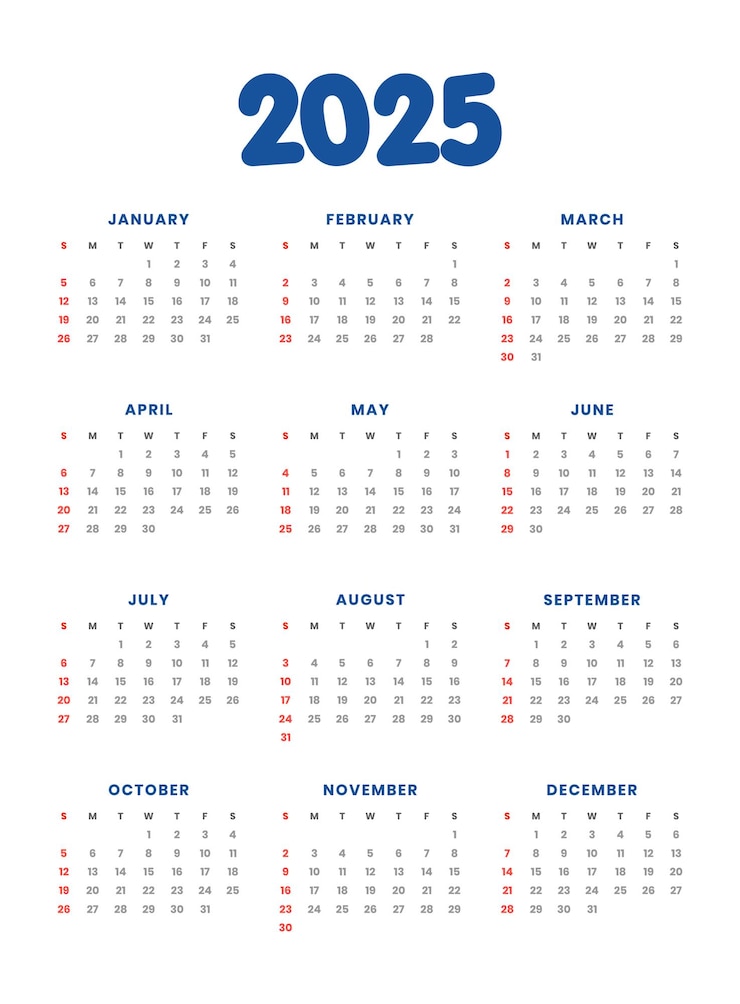 Vector Gratis templat kalender 2025 untuk acara tahun baru dan bisnis