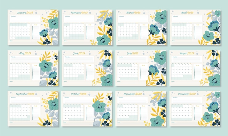 Vector Gratis templat kalender dinding tahunan datar 2023