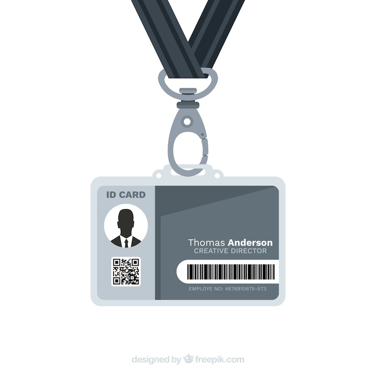 Vector Gratis templat kartu identitas datar dengan gesper dan lanyard