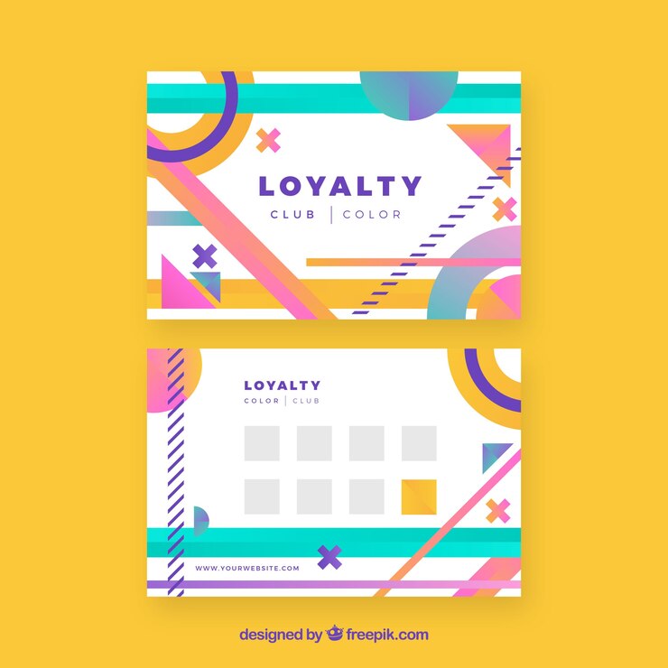 Vector Gratis templat kartu loyalitas modern dengan gaya penuh warna
