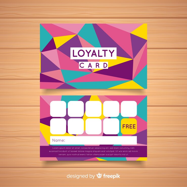 Vector Gratis templat kartu loyalitas modern dengan gaya penuh warna