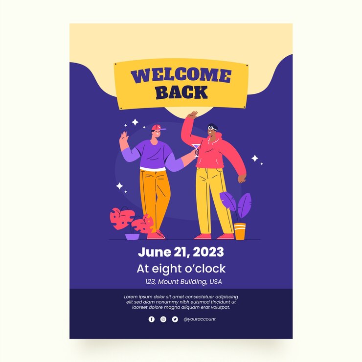Vector Gratis templat kartu undangan pesta selamat datang digambar tangan