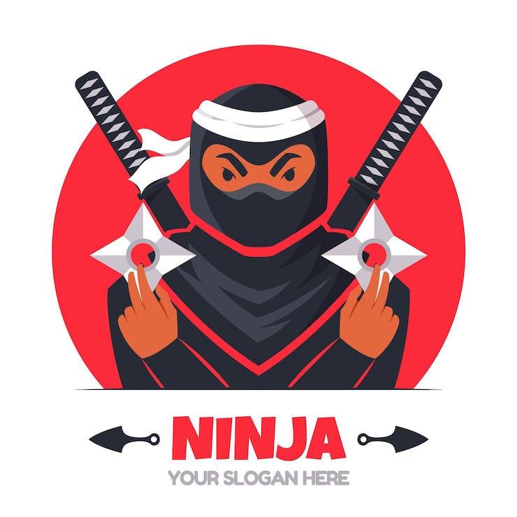 Vector Gratis templat logo ninja datar