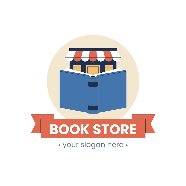 Vector Gratis templat logo toko buku desain datar yang digambar tangan