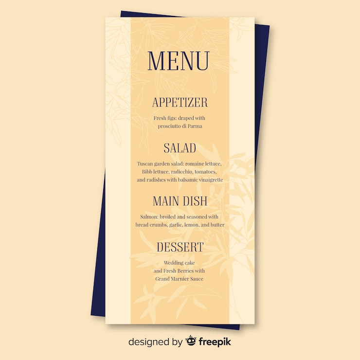 Vector Gratis templat menu pernikahan digambar tangan
