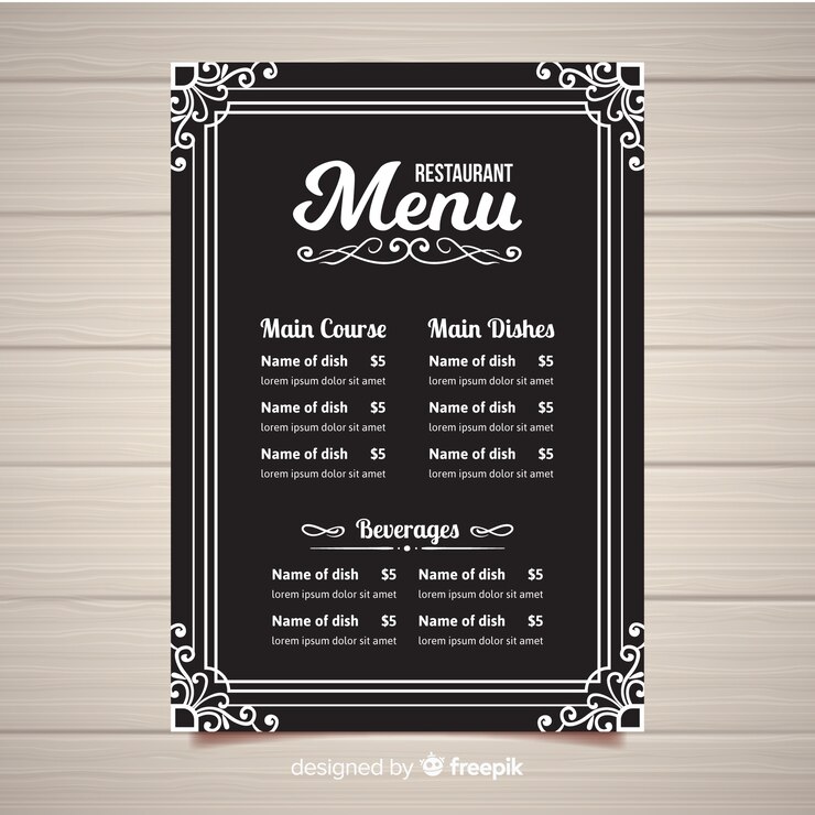 Vector Gratis templat menu restoran elegan dengan tipografi vintage