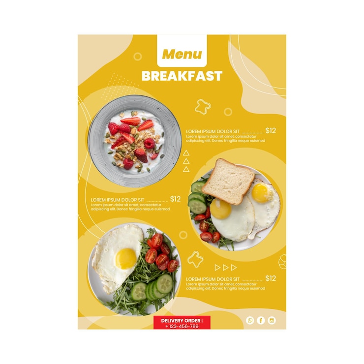 Vector Gratis templat menu restoran sarapan