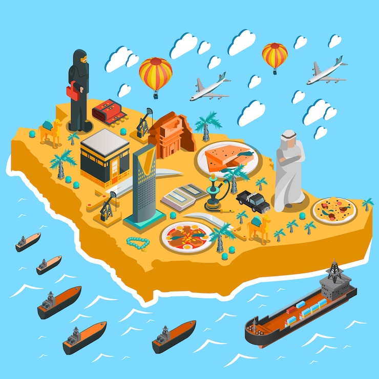 Vector Gratis templat peta isometrik arab saudi