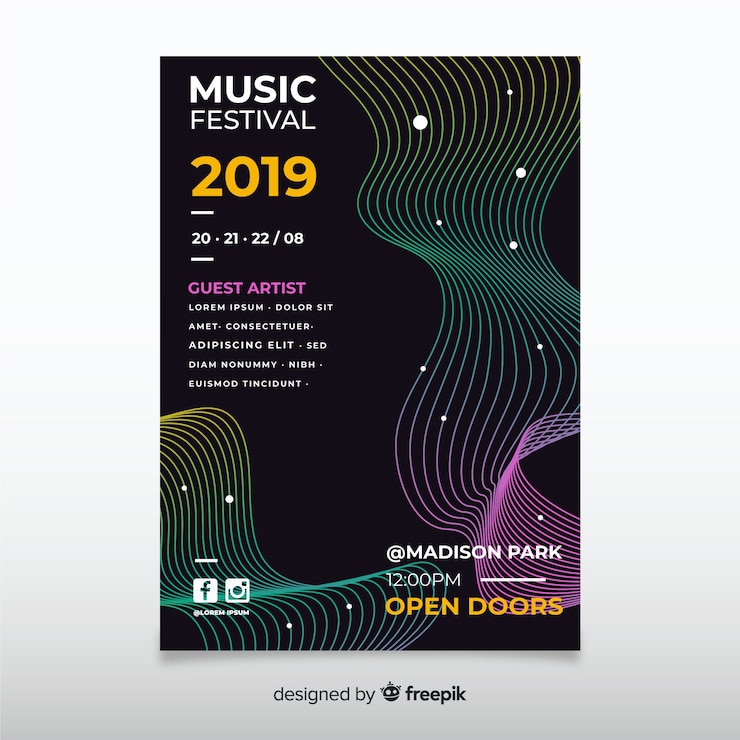 Vector Gratis templat poster festival musik penuh warna