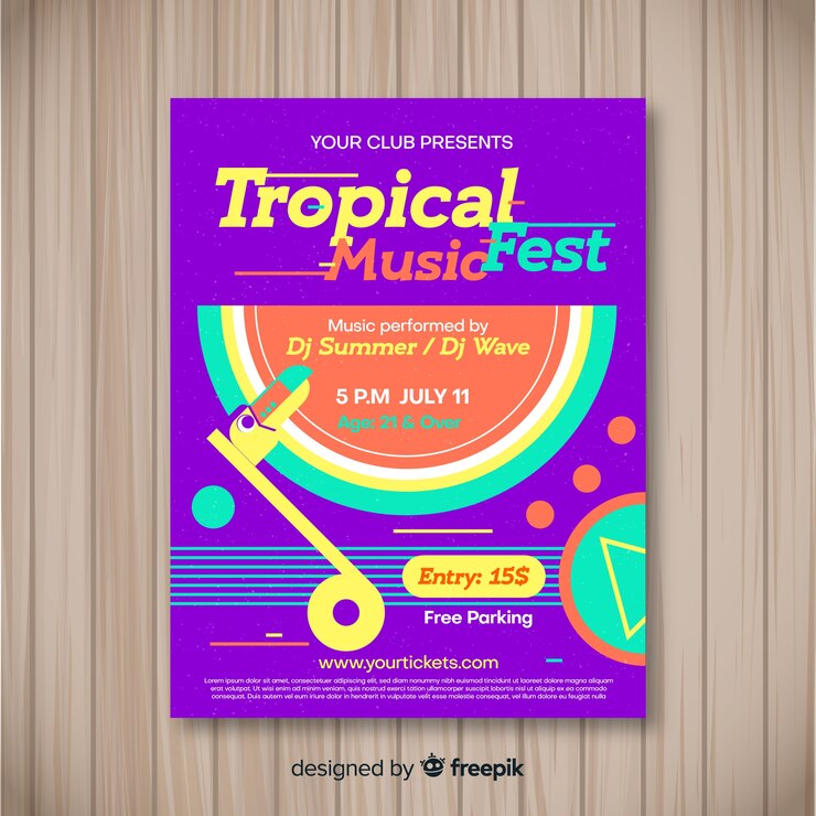 Vector Gratis templat poster festival musik tropis vintage