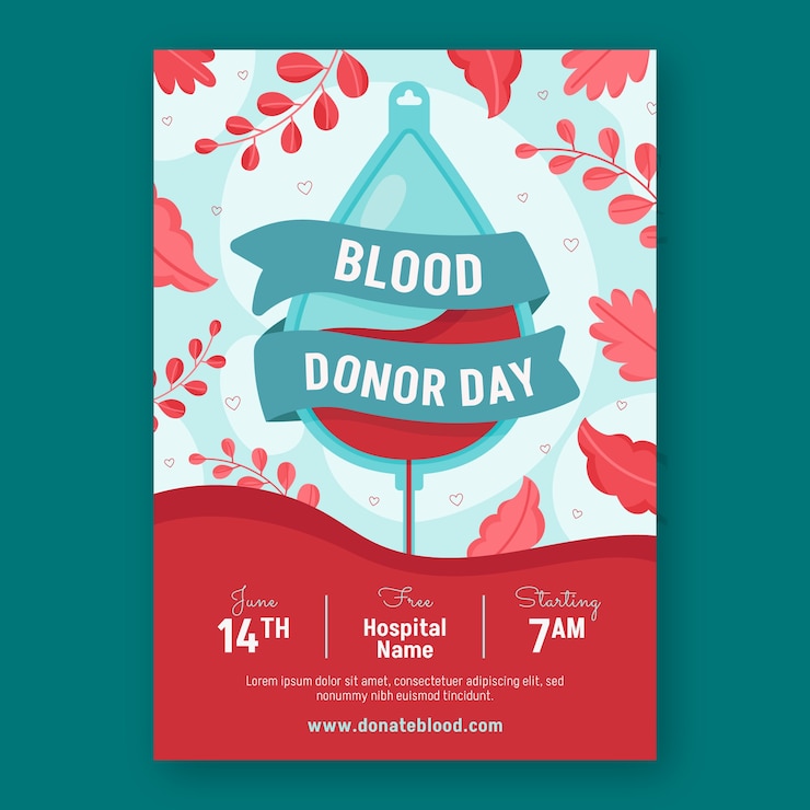 Vector Gratis templat poster hari donor darah sedunia yang digambar tangan