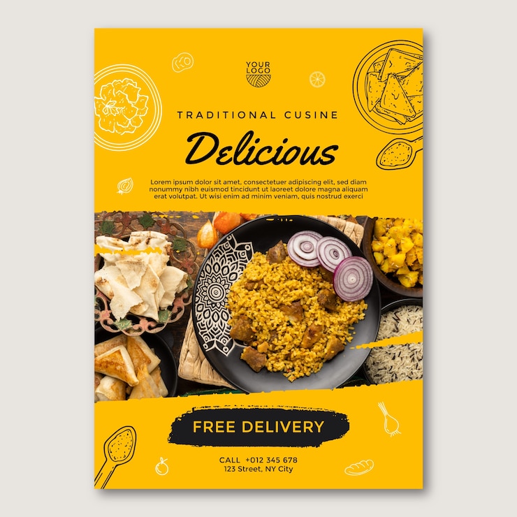 Vector Gratis templat poster makanan asia digambar tangan