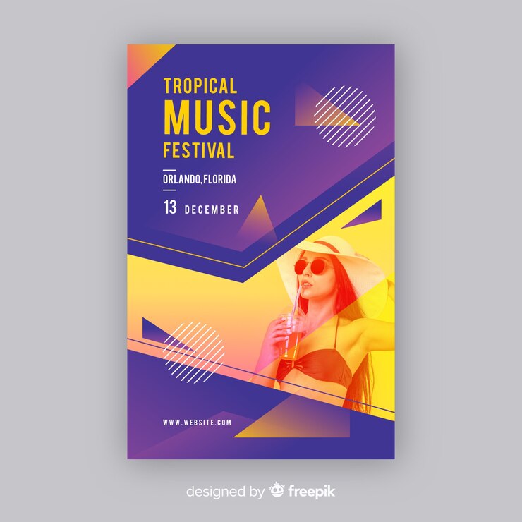 Vector Gratis templat poster musik penuh warna abstrak dengan foto