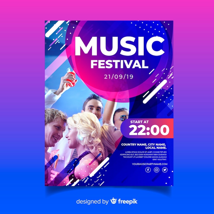 Vector Gratis templat poster musik penuh warna abstrak dengan foto