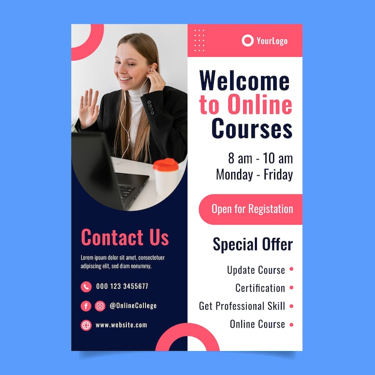 Vector Gratis templat poster perguruan tinggi online desain datar
