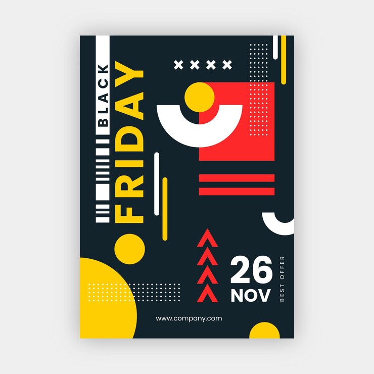Vector Gratis templat poster vertikal black friday geometris datar