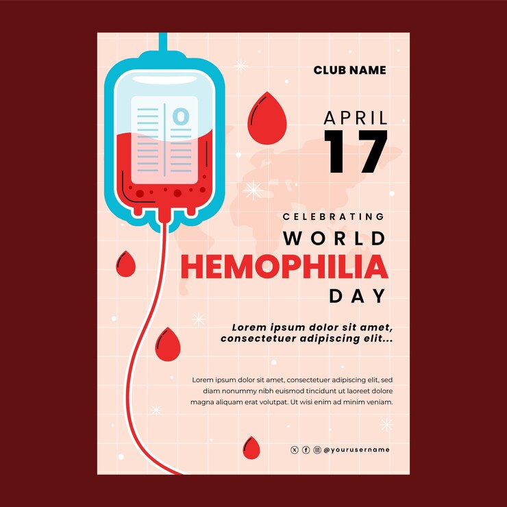 Vector Gratis templat poster vertikal datar untuk kesadaran hari hemofilia dunia