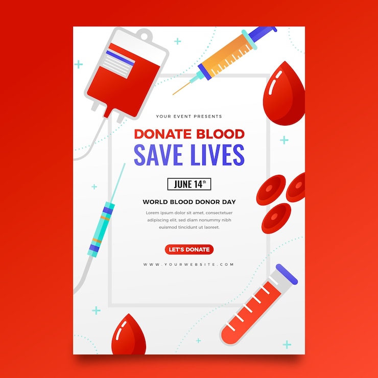 Vector Gratis templat poster vertikal gradien untuk hari donor darah sedunia