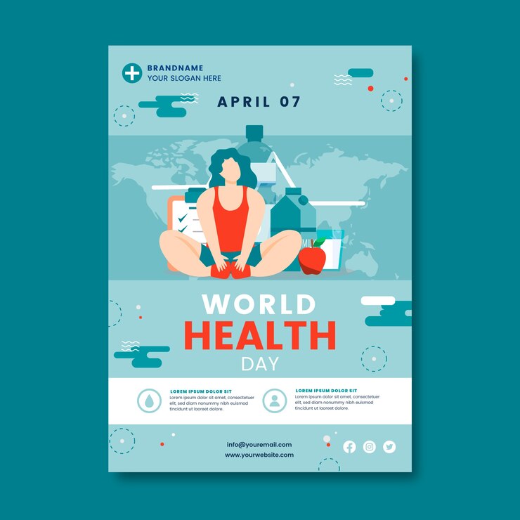 Vector Gratis templat poster vertikal hari kesehatan dunia datar