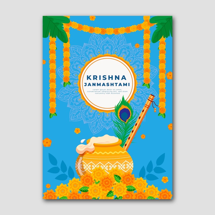 Vector Gratis templat poster vertikal janmashtami datar