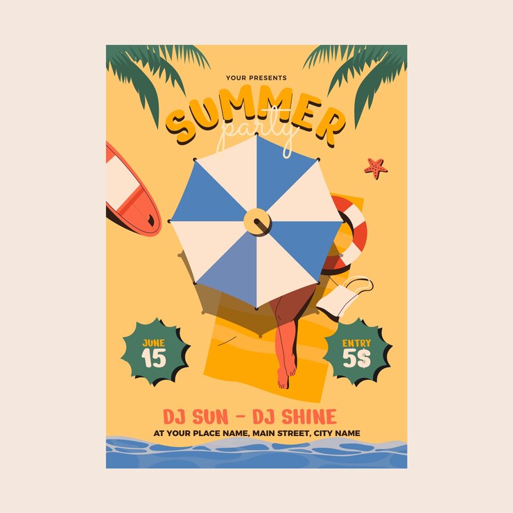 Vector Gratis templat poster vertikal pesta musim panas datar