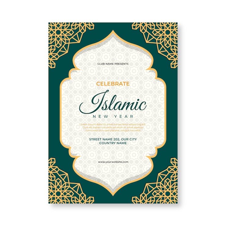Vector Gratis templat poster vertikal tahun baru islam datar