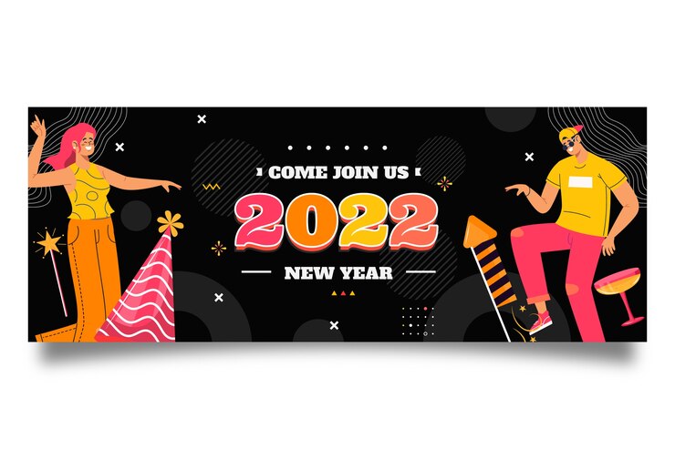 Vector Gratis templat sampul media sosial tahun baru datar digambar tangan
