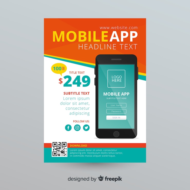 Vector Gratis templat selebaran aplikasi seluler