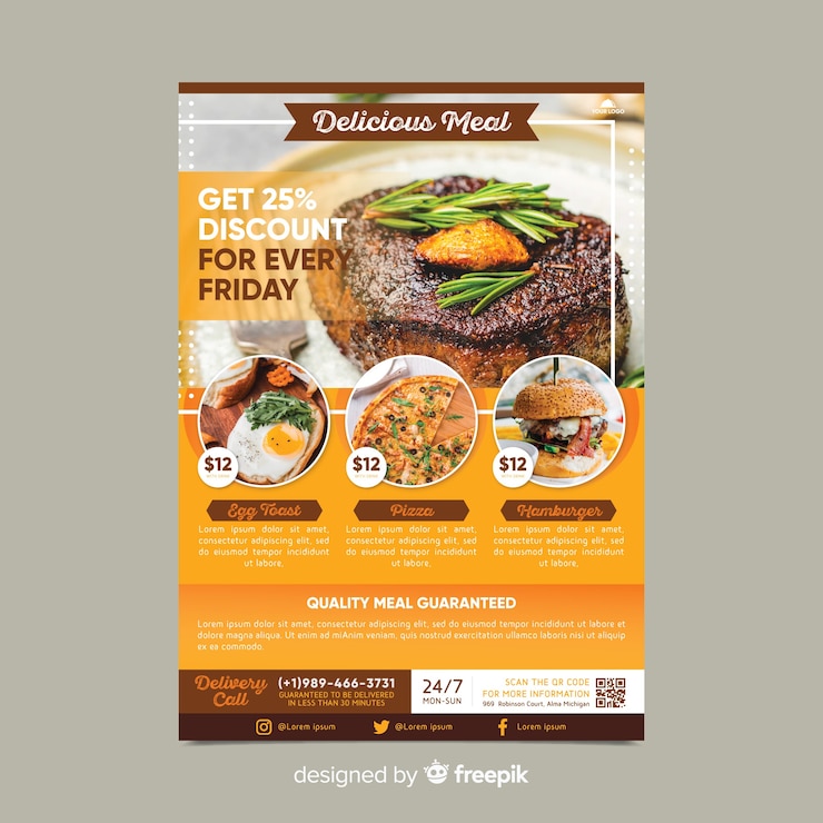 Vector Gratis templat selebaran restoran dengan foto