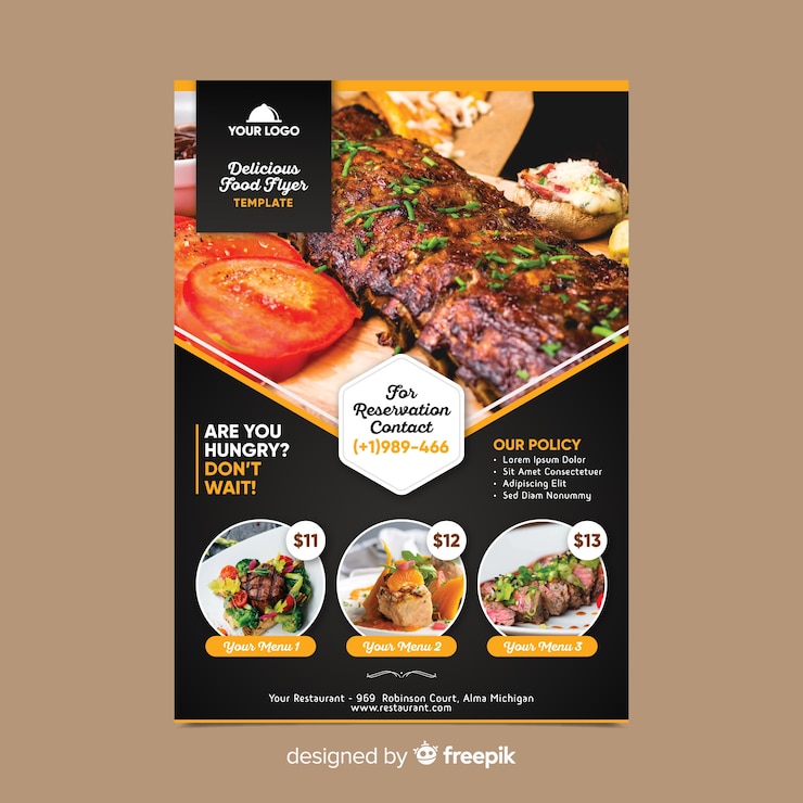 Vector Gratis templat selebaran restoran dengan foto