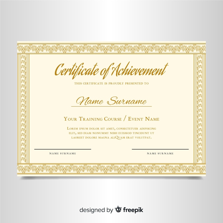 Vector Gratis templat sertifikat elegan dengan bingkai ornamen