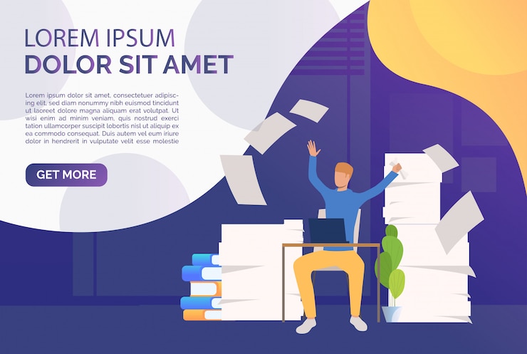 Vector Gratis templat spanduk pria kantor mengatasi pekerjaan tulis