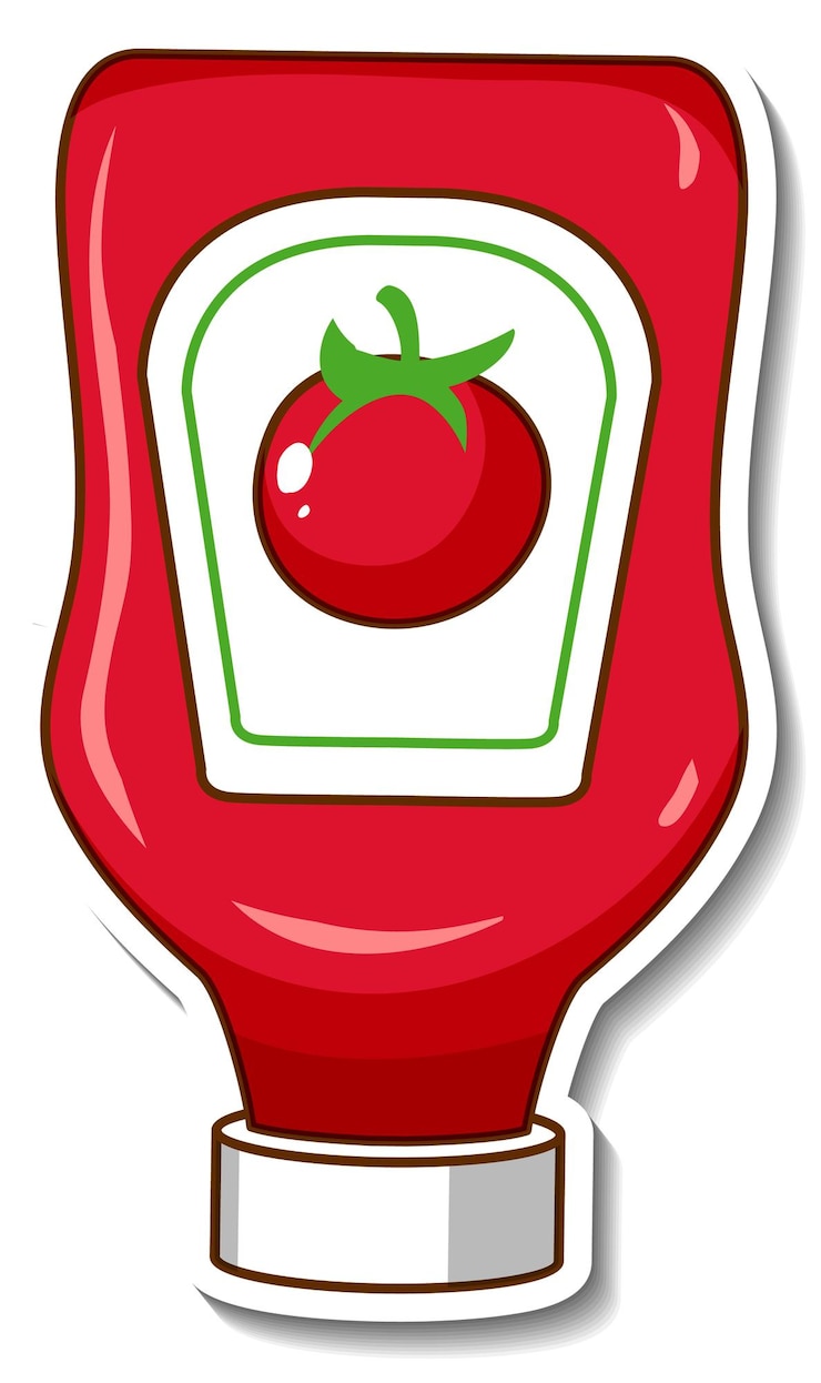 Vector Gratis templat stiker dengan botol saus tomat