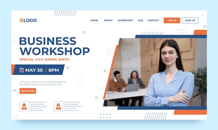 Vector Gratis template halaman arahan lokakarya bisnis
